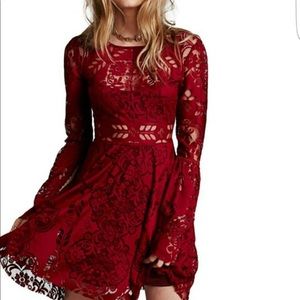 Free People Lace Cutout Red Dress